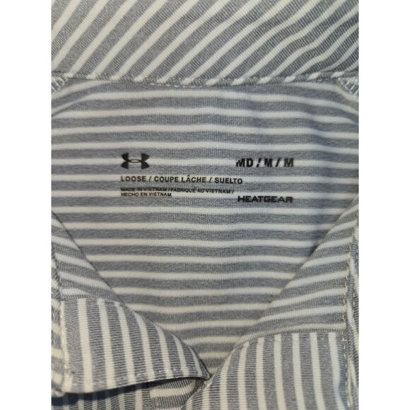 Under Armour Mens HeatGear Polo Medium Loose Fit Striped Gray - Picture 5 of 7
